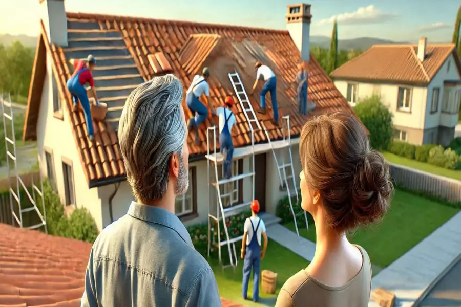 couple qui regarde leur toiture realiser ECO COUVERTURE à Cambrai