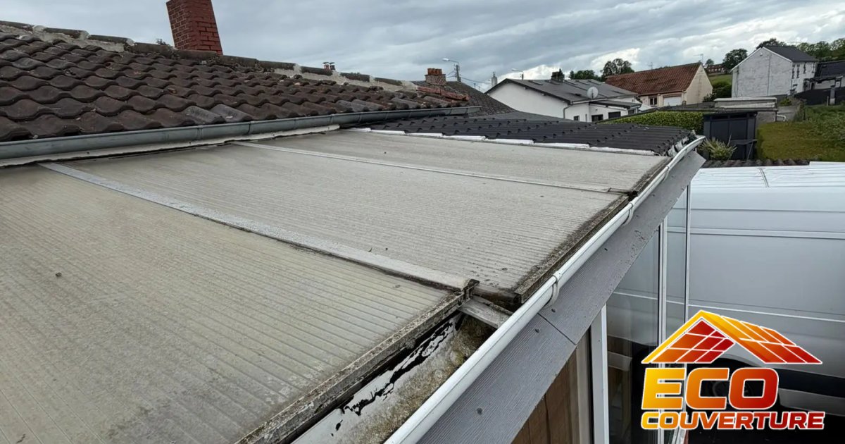  bachant Ancienne couverture en polycarbonate avant travaux