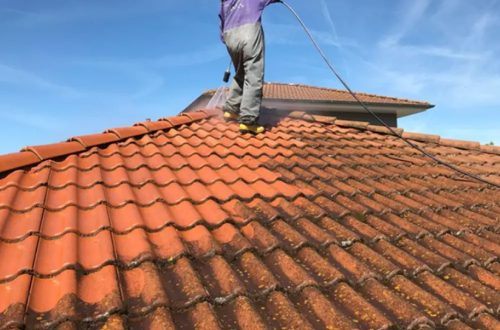 avant aprés de travaux de démoussage